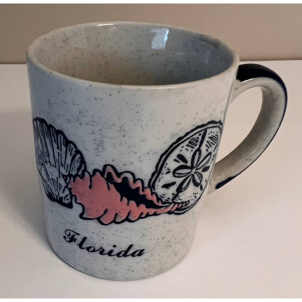 Florida Seashell Coffee Mug with Birds 3 1/2" Tall x 3" Wide